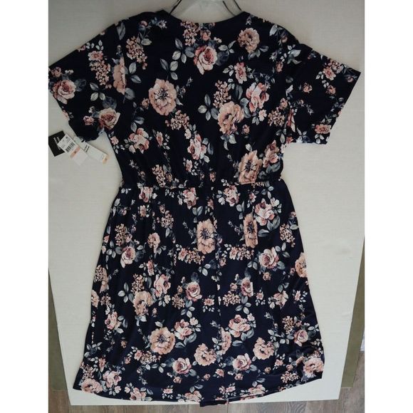 Signature x Robbie Bee Women's Plus Sz 2XL Navy Floral Print Midi Wrap Dress - Picture 6 of 12